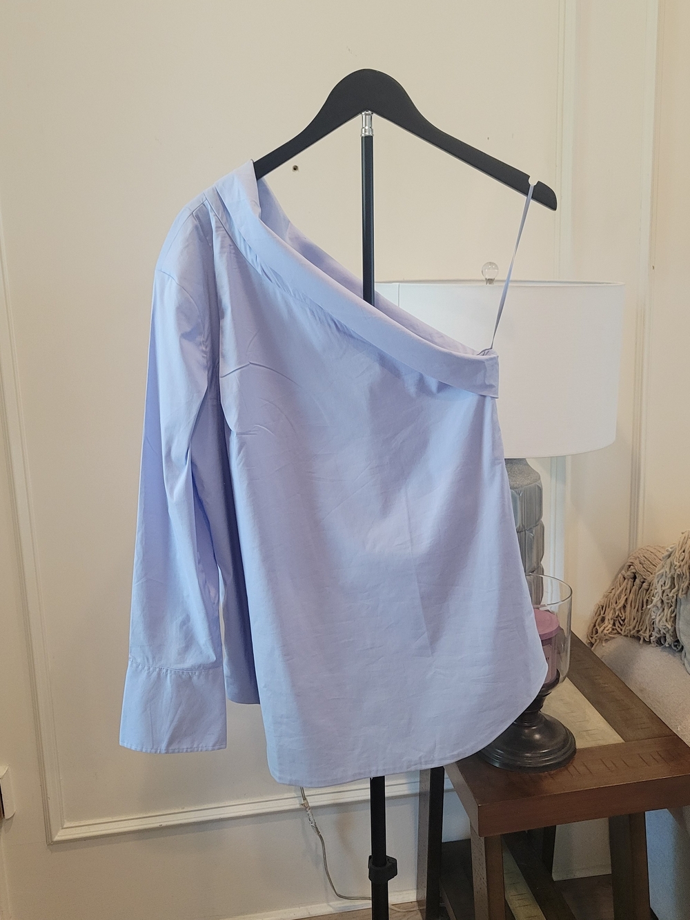 Banana Republic Sky Blue One-Shoulder Poplin Blouse